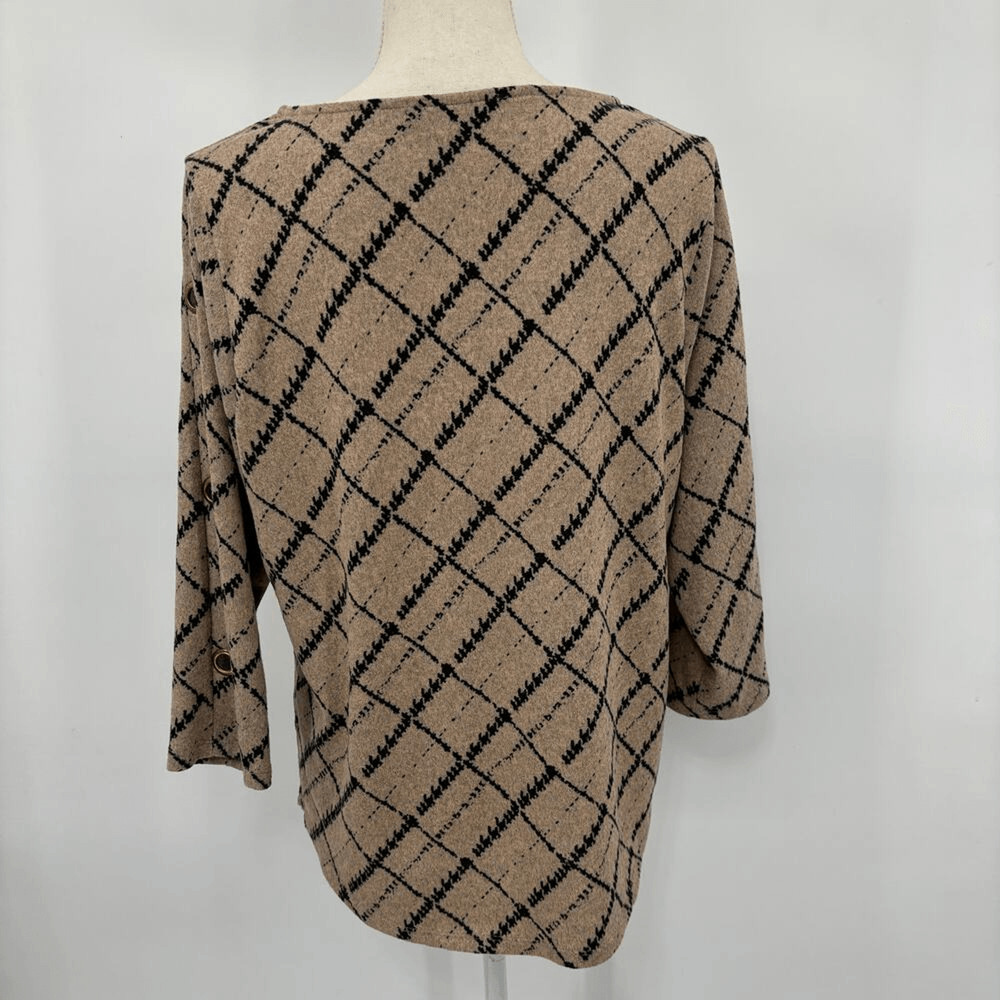 Adrienne Vittadini Brown Diamond Pattern Top XL 1X Flowy Boho Eclectic Chic - Picture 2 of 11